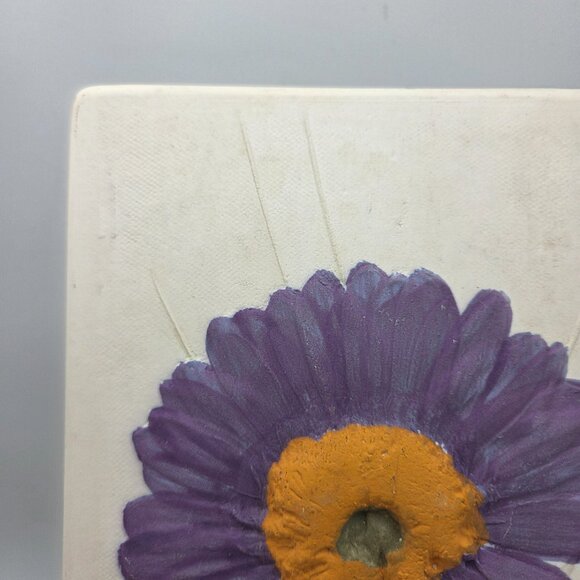 Purple Gerber Daisy Stoneware Clay Art Hand Painted Tile Susan Robertson Pottery - Picture 2 of 12
